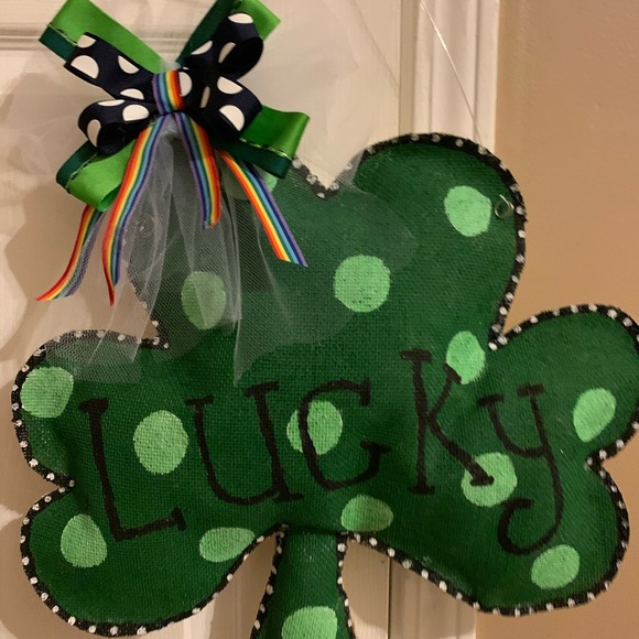 Shamrock St.Patrick’s burlap door hanger holiday - Picture 3 of 5